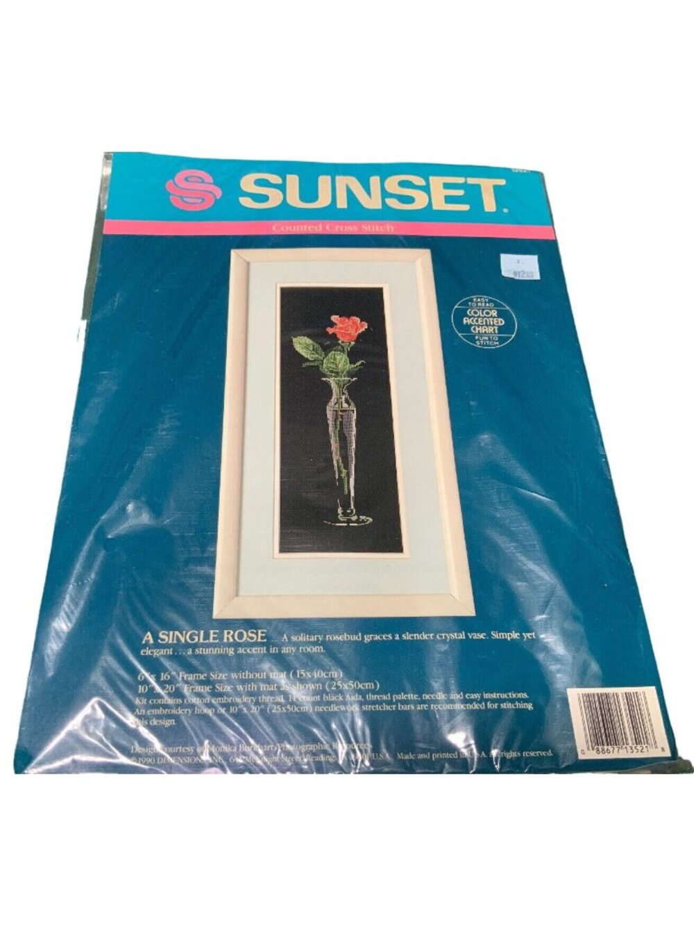 Sunset Counted Cross Stitch Kit "A Single Rose" 16"x20" Frame Size Sealed Comple